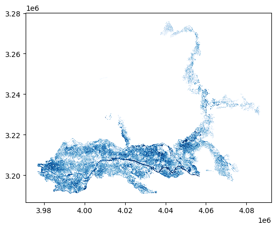 Map highlighting flooding along a river